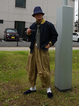 「Engineered Garments（エンジニアードガーメンツ）のアイテム（帽子）」を使った、pikaichiyuさん（メンズ・174cm）の春コーディネート