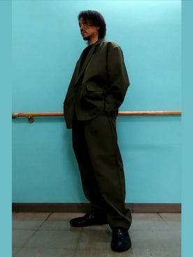 「アイテム（セットアップ、グリーン系）」を使った、なおさん（メンズ・165cm）の春コーディネート