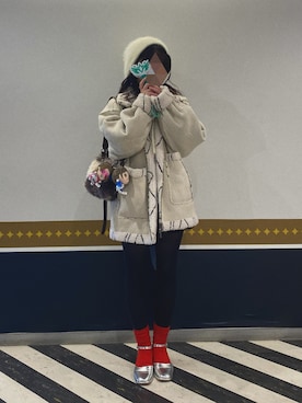 「アイテム（ノーカラージャケット）」を使った、rinさん（レディース・153cm・20代）の冬コーディネート