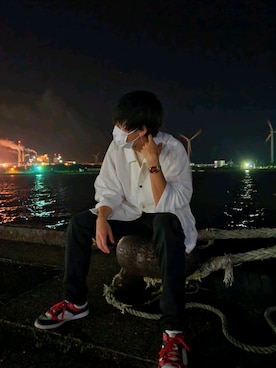 「海」｜「アイテム（チノパンツ）」を使った、zyari.boyさん（メンズ・178cm）の夏コーディネート