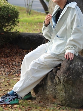 「白」｜「アイテム（カバーオール）」を使った、zyari.boyさん（メンズ・178cm）の秋コーディネート