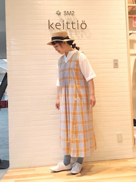 「アイテム（ジャンパースカート、オレンジ系）」を使った、いしさん（レディース・165cm）の夏コーディネート