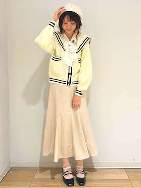 「ボウタイブラウス」｜「アイテム（ハンチング/ベレー帽）」を使った、あずさん（レディース・163cm）の秋コーディネート