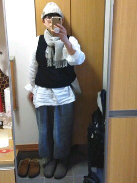 「MERCI（メルシー）のアイテム（パンツ）」を使った、IKUYOさん（レディース・170cm）の冬コーディネート