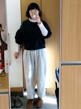 「MERCI（メルシー）のアイテム（パンツ）」を使った、IKUYOさん（レディース・170cm）の冬コーディネート