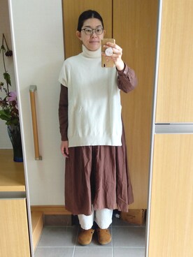 「Gauze#（ガーゼ）のアイテム」を使った、IKUYOさん（レディース・170cm）の秋コーディネート