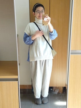 「Gauze#（ガーゼ）のアイテム」を使った、IKUYOさん（レディース・170cm）の秋コーディネート