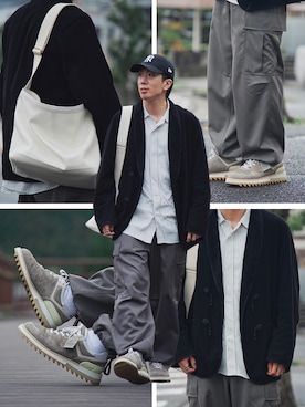 「LIDNM（リドム）のアイテム（カーゴパンツ）」を使った、Takayuki Shimazuさん（メンズ・172cm）の秋コーディネート
