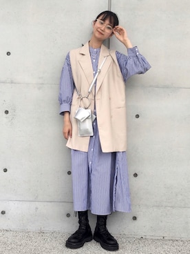 「archives（アルシーヴ）のアイテム（シャツワンピース）」を使った、たみさん（レディース・162cm）の夏コーディネート