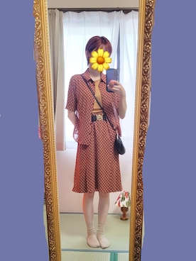 「レトロ」｜「アイテム（セットアップ）」を使った、mmminooooさん（レディース・160cm）の夏コーディネート
