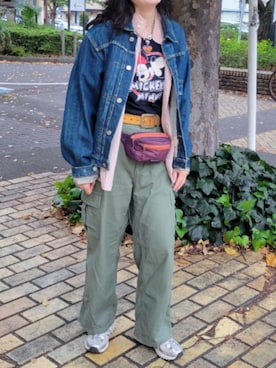 「アイテム（カーゴパンツ）」を使った、mmminooooさん（レディース・161cm）の秋コーディネート