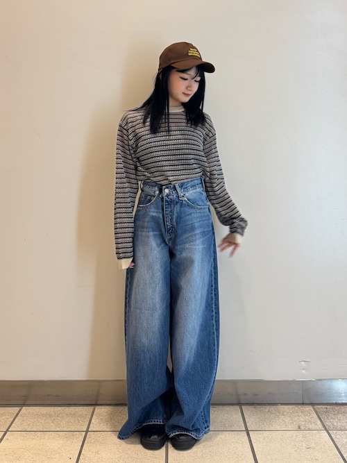 セール】シアーボーダーロングスリーブニット（ニット/セーター