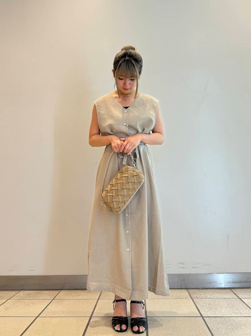セール】『セットアップ対応』リネンライクウエストマークワンピース