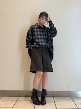 「ITEMS URBANRESEARCH（アイテムズ アーバンリサーチ）の起毛チェックルーズシャツ（シャツ/ブラウス）」を使った、yumaさん（レディース・152cm）の秋コーディネート