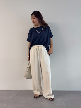 「Jena espace merveilleux(ジェナ エスパスメルヴェイユ)のリラックスカットソー(Tシャツ/カットソー、ブルー系)」を使った、KAEDEさん(レディース・158cm)の夏コーディネート