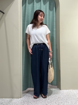 「Jena espace merveilleux（ジェナ　エスパスメルヴェイユ）のカタアゼフレンチニット（ニット/セーター、ホワイト系）」を使った、KAEDEさん（レディース・158cm）の夏コーディネート