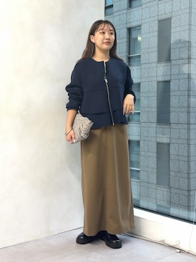 「Jena espace merveilleux(ジェナ エスパスメルヴェイユ)の裾フリルパーカー 秋服(Tシャツ/カットソー、ブルー系)」を使った、KAEDEさん(レディース・158cm)の秋コーディネート