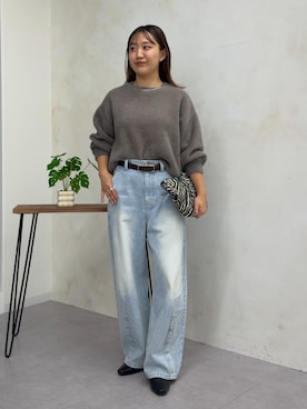 「Jena espace merveilleux(ジェナ エスパスメルヴェイユ)のラメフェザーソフトニット(ニット/セーター、ブラウン系)」を使った、KAEDEさん(レディース・158cm)の秋コーディネート