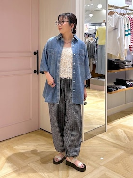 「LOWRYS FARM（ローリーズファーム）のステンレスフープチョーカー 127295（チョーカー、シルバー系）」を使った、おとも.さん（レディース・155cm）の春コーディネート