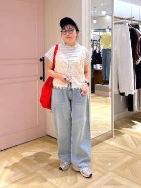「LOWRYS FARM（ローリーズファーム）のレースデニム　601055（デニムパンツ、ブルー系）」を使った、おとも.さん（レディース・155cm）の春コーディネート