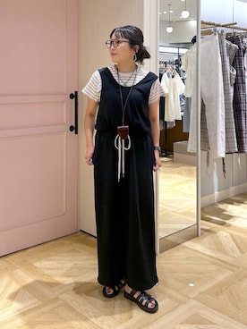 「LOWRYS FARM（ローリーズファーム）のフライスチビＴＥＥ 637055（Tシャツ/カットソー、ホワイト系）」を使った、おとも.さん（レディース・155cm）の夏コーディネート