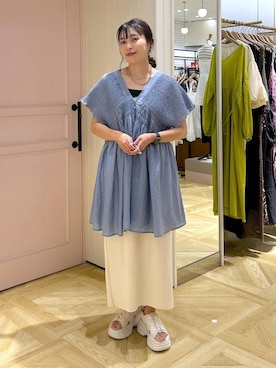 「LOWRYS FARM（ローリーズファーム）のスタイルＵＰクロスカップキャミ　100757（Tシャツ/カットソー）」を使った、おとも.さん（レディース・155cm・30代）の夏コーディネート