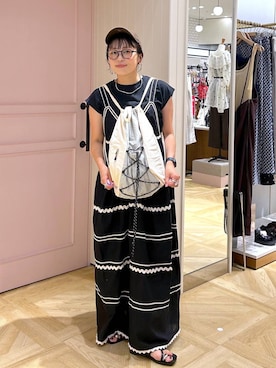 「LOWRYS FARM（ローリーズファーム）の【接触冷感】ベーシックノースリーブ　1043004（Tシャツ/カットソー、ブラック系）」を使った、おとも.さん（レディース・155cm）の夏コーディネート