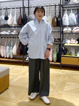「LOWRYS FARM（ローリーズファーム）のメランジツイルワイドパンツ　242732（スラックス）」を使った、おとも.さん（レディース・155cm）の春コーディネート