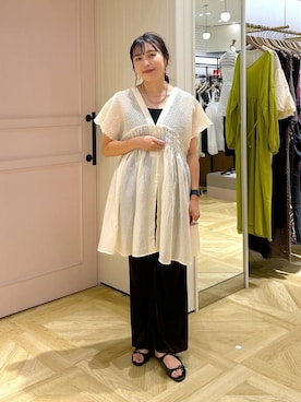 「LOWRYS FARM（ローリーズファーム）のスタイルＵＰクロスカップキャミ　100757（Tシャツ/カットソー）」を使った、おとも.さん（レディース・155cm・30代）の夏コーディネート