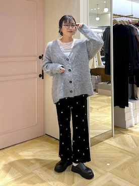 「LOWRYS FARM（ローリーズファーム）のシャギーロングＶカーディガン　595935（カーディガン/ボレロ）」を使った、おとも.さん（レディース・155cm）の冬コーディネート