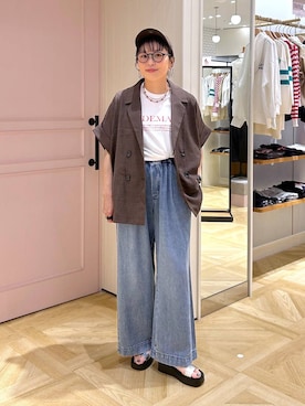 「LOWRYS FARM（ローリーズファーム）のステンレスフープチョーカー 127295（チョーカー、シルバー系）」を使った、おとも.さん（レディース・155cm）の春コーディネート