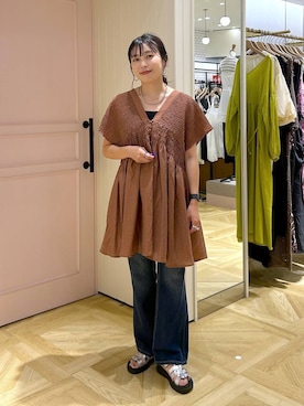 「LOWRYS FARM（ローリーズファーム）のスタイルＵＰクロスカップキャミ　100757（Tシャツ/カットソー）」を使った、おとも.さん（レディース・155cm・30代）の夏コーディネート