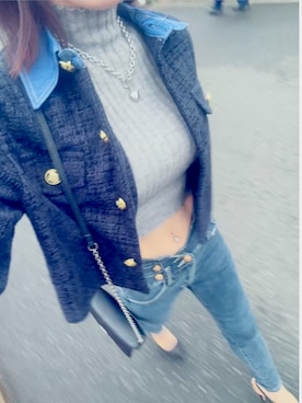 「SHEINのアイテム（Tシャツ/カットソー、グレー系）」を使った、ゆゆさん（レディース・152cm）の春コーディネート