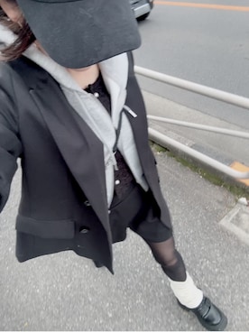 「GU（ジーユー）のアイテム（テーラードジャケット、ブラック系）」を使った、ゆゆさん（レディース・152cm）の冬コーディネート