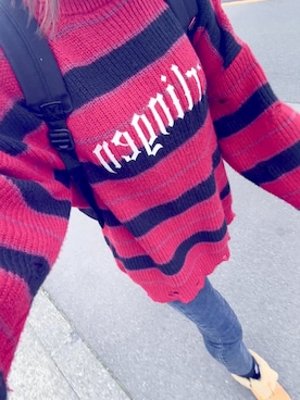 「WEGO（ウィゴー）のアイテム（ニット/セーター、レッド系）」を使った、ゆゆさん（レディース・152cm）の春コーディネート