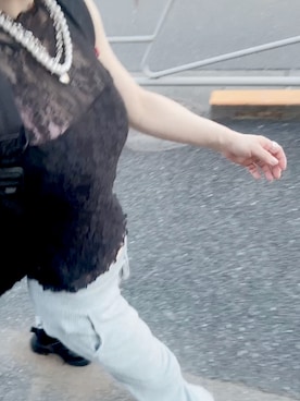 「GU（ジーユー）のアイテム（Tシャツ/カットソー、ブラック系）」を使った、ゆゆさん（レディース・152cm）の夏コーディネート