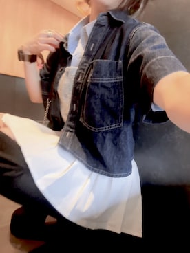 「UNIQLO（ユニクロ）のアイテム（デニムジャケット、ブルー系）」を使った、ゆゆさん（レディース・152cm）の夏コーディネート