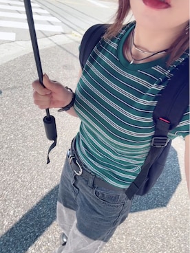 「UNIQLO（ユニクロ）のアイテム（Tシャツ/カットソー、グリーン系）」を使った、ゆゆさん（レディース・152cm）の春コーディネート