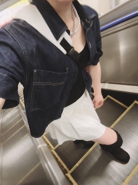 「UNIQLO（ユニクロ）のアイテム（デニムジャケット、ブルー系）」を使った、ゆゆさん（レディース・152cm）の夏コーディネート