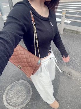 「GU（ジーユー）のアイテム（トップス、ブラック系）」を使った、ゆゆさん（レディース・152cm）の春コーディネート
