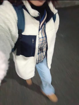 「WEGO（ウィゴー）のアイテム（ジャケット/アウター、ホワイト系）」を使った、ゆゆさん（レディース・152cm）の冬コーディネート