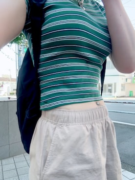「UNIQLO（ユニクロ）のアイテム（Tシャツ/カットソー、グリーン系）」を使った、ゆゆさん（レディース・152cm）の夏コーディネート