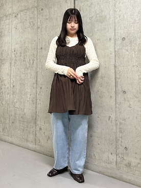 「KBF（ケイビーエフ）のレースアップシューズ（その他シューズ、ブラウン系）」を使った、aguさん（レディース・161cm）の春コーディネート