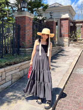 「アイテム（帽子、イエロー系）」を使った、まゆかさん（レディース・158cm）の夏コーディネート