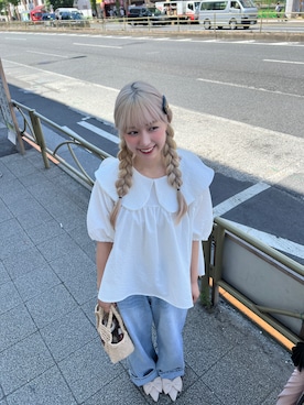 「アイテム（バレッタ/ヘアクリップ）」を使った、まゆかさん（レディース・158cm）の夏コーディネート
