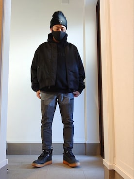「UNDERCOVER（アンダーカバー）のアイテム（MA-1）」を使った、haruさん（メンズ・172cm）の冬コーディネート
