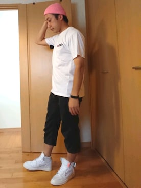 「DOUBLE STEAL（ダブルスティール）のアイテム（Tシャツ/カットソー、ホワイト系）」を使った、haruさん（メンズ・172cm）の夏コーディネート