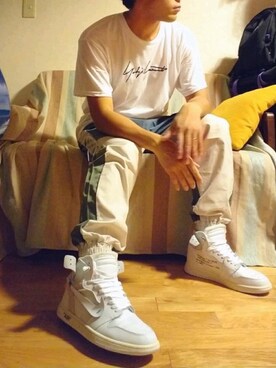 「Yohji Yamamoto（ヨウジヤマモト）のアイテム（Tシャツ/カットソー、ホワイト系）」を使った、haruさん（メンズ・172cm）の夏コーディネート