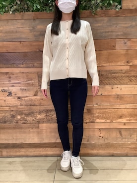 「ケーブルカーディガン」｜BRICK HOUSE by Tokyo Shirts 武蔵小杉東急スクエア店さん（レディース・158cm）の春コーディネート