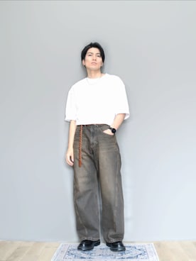 「WYM LIDNM（ウィム バイ リドム）のVINTAGE WASHED CURVED DENIM（デニムパンツ）」を使った、kamoiさん（メンズ・170cm・30代）の秋コーディネート